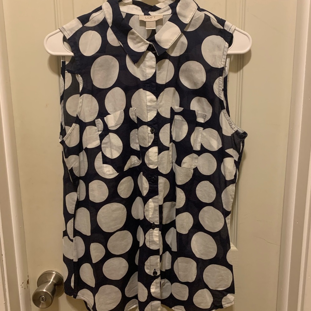 Loft Navy / White Dots sleeveless top size/ M